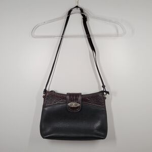 Vtg Brighton Black Brown Leather Crossbody Shoulder Bag Purse